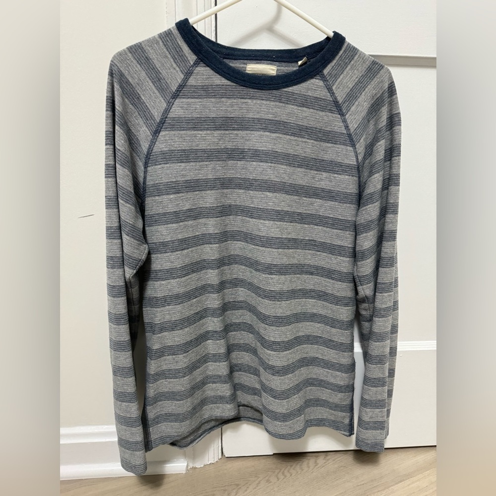 BILLY REID Men's Small Blue Grey Striped Long Sleeve Shirt Raglan Classic Casual